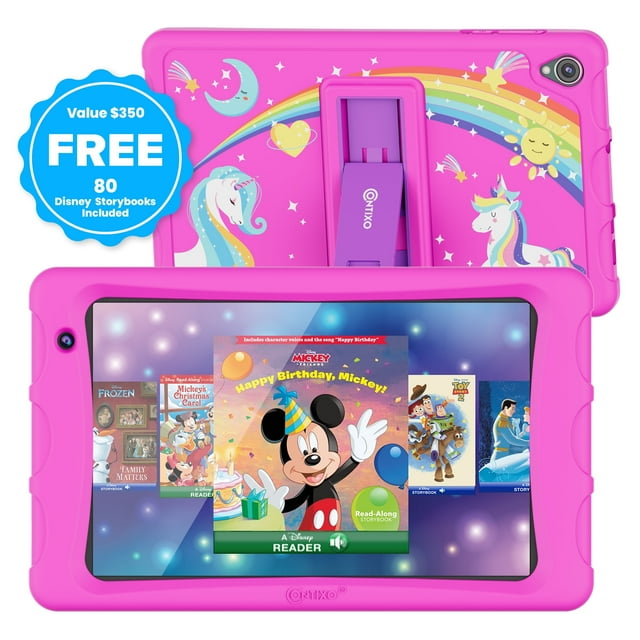 Contixo 8" Kids Tablet, 2025 Model, 80 FREE Disney eBooks, Educational Android Tablet for Ages 3-12, 32GB, Kid-Proof Case with Kickstand, Android 13 - Pink