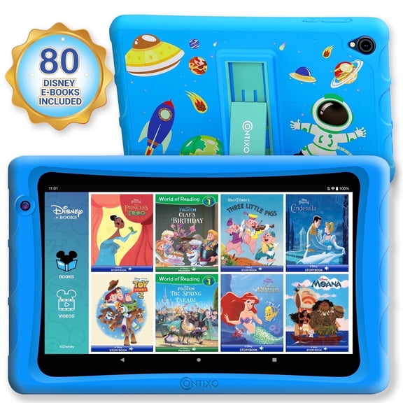 Contixo 8" Kids Tablet, 2025 Model, 80 Disney eBooks, 64GB, Android 13, Kid-Proof Case & Kickstand - Blue