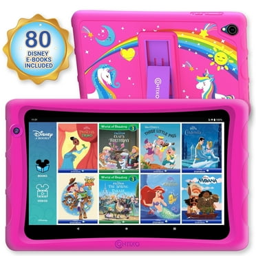 Contixo 8" Kids Tablet, 2025 Model, 80 Disney eBooks, 64GB, Android 13, Kid-Proof Case & Kickstand - Pink