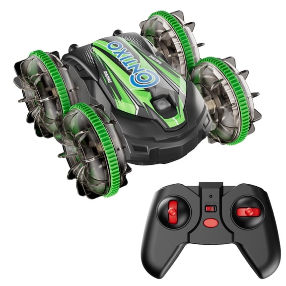Contixo AV1 Amphibious RC Car, Land & Shallow Freshwater Remote Control Stunt Vehicle , 360° Rotation, 4WD , LED Lights, 2.4GHz, Auto Demo Mode, Rechargeable, Toy for Kids Ages 6+,Green