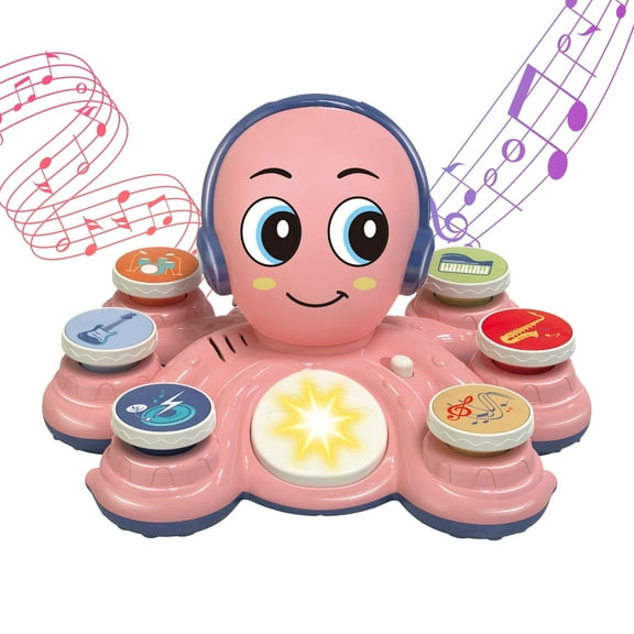 Contixo Baby Piano Toy, Musical Octopus w/ Lights & Sounds, 6 Playback Modes: Drum Beats, Guitar Riffs & More, Toys for Toddlers Ages 6-24 Months, Pink
