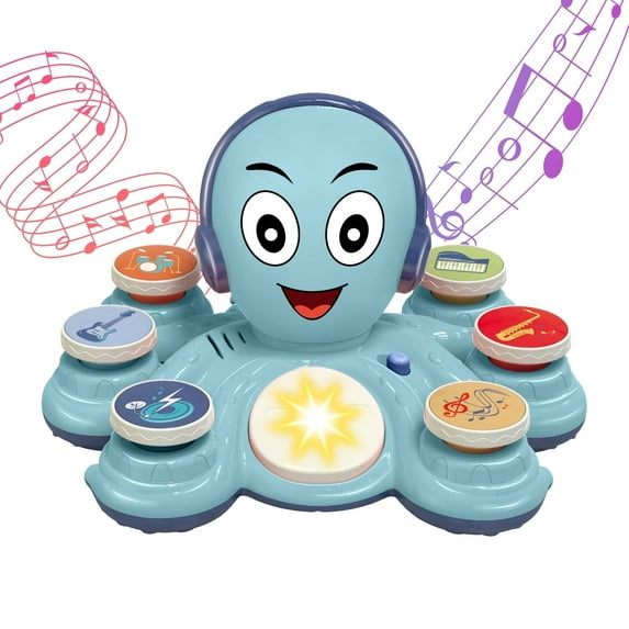 Contixo Baby Piano Toy, Musical Octopus w/ Lights & Sounds, 6 Playback Modes: Drumbeats, Guitar Riffs & More, Toys for Toddlers Ages 6-24 Months, Blue