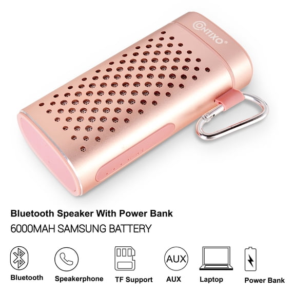 Contixo Bluetooth Speaker 6000mAH Samsung Battery Portable Power Bank Charger 5V/2A Output with 3.5mm Aux Jack, Support 32GB Micro SD Card