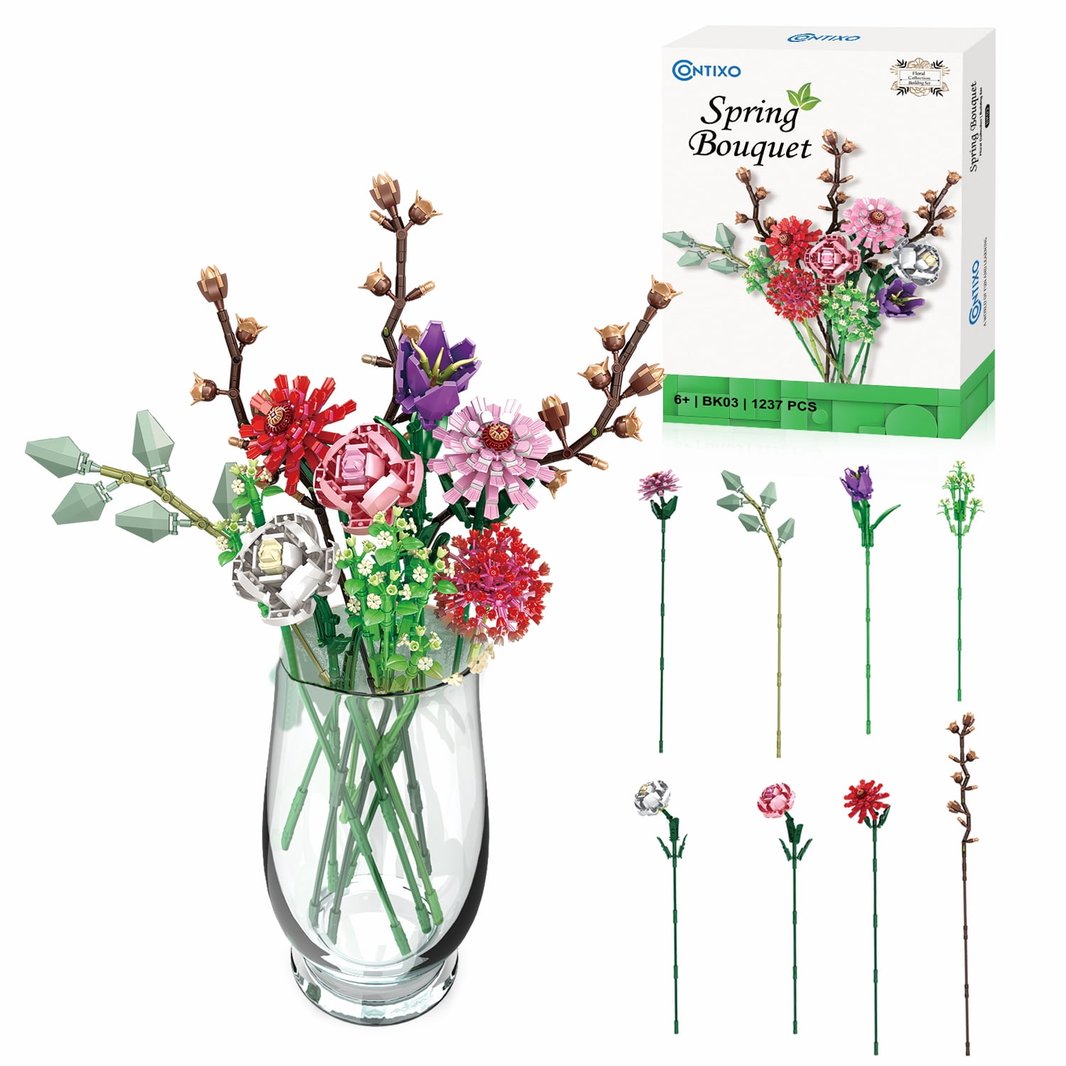 Contixo Rose & Flower Bouquet Building Decoration Set, Decorative Botanical Bouquet, STEM Toys for Kids, Ages 6+ Home Decor, Gifts - 1237 Pcs