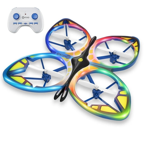 Contixo Butterfly Mini Drone for Kids 8-12,&nbsp;Auto Takeoff/Landing, Altitude Hold, 360° Stunts, Colorful LED Lights, RC Quadcopter, x2 Batteries, 14 Min Flight, Propeller Full Protect Toy - Blue