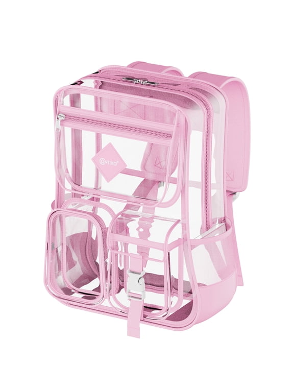 Clear Backpack, Stadium Approved PVC Transparent Clear Bag for Concerts, Events, and School, Pink