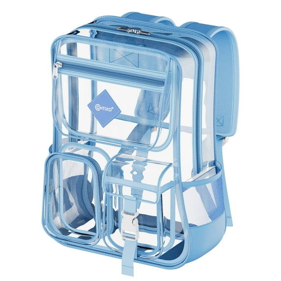 Contixo Clear Backpack, Stadium Approved PVC Transparent Clear Bag for Concerts, Events, and School, Blue