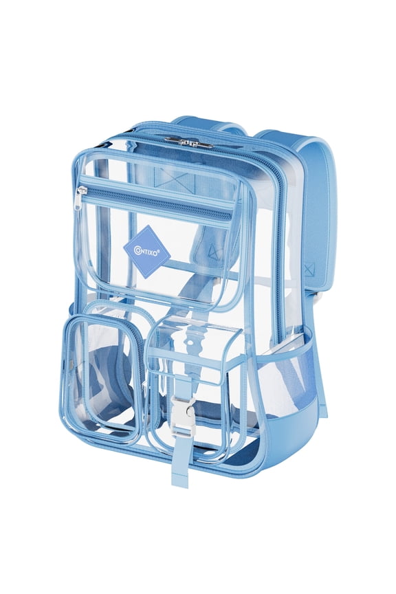 Clear Backpack, Stadium Approved PVC Transparent Clear Bag for Concerts, Events, and School, Blue