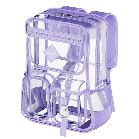 Contixo Clear Stadium Backpack - Premium PVC Transparent Bookbag for Concerts, Events, Venues, Purple