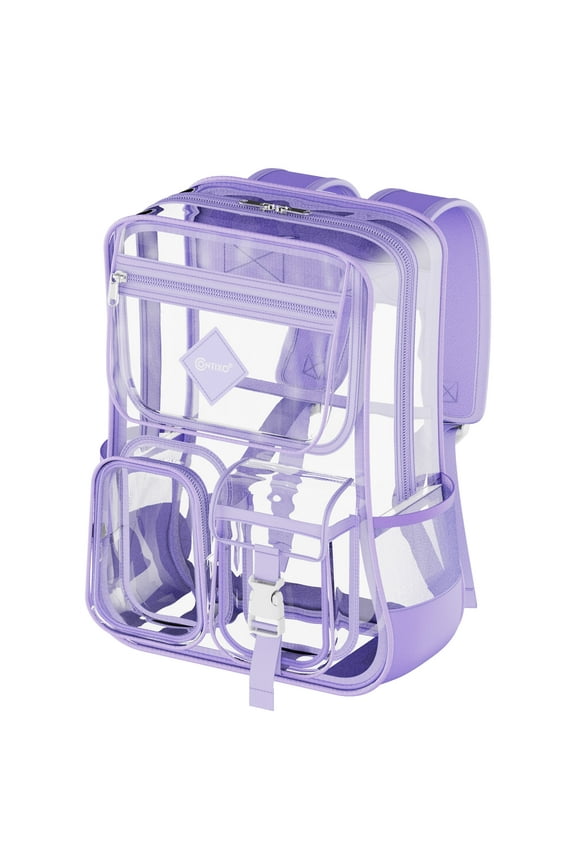 Clear Stadium Backpack - Premium PVC Transparent Bookbag for Concerts, Events, Venues, Purple