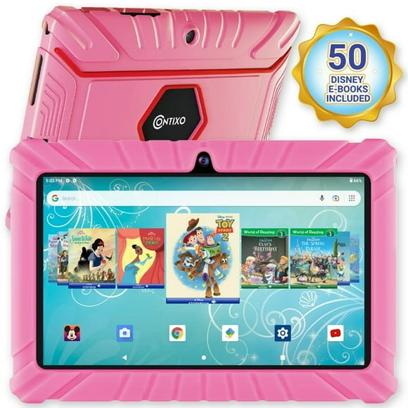 Contixo Disney Storybook 7" Kids Tablet with Kid-Proof Case | 16 GB - Pink (2024)