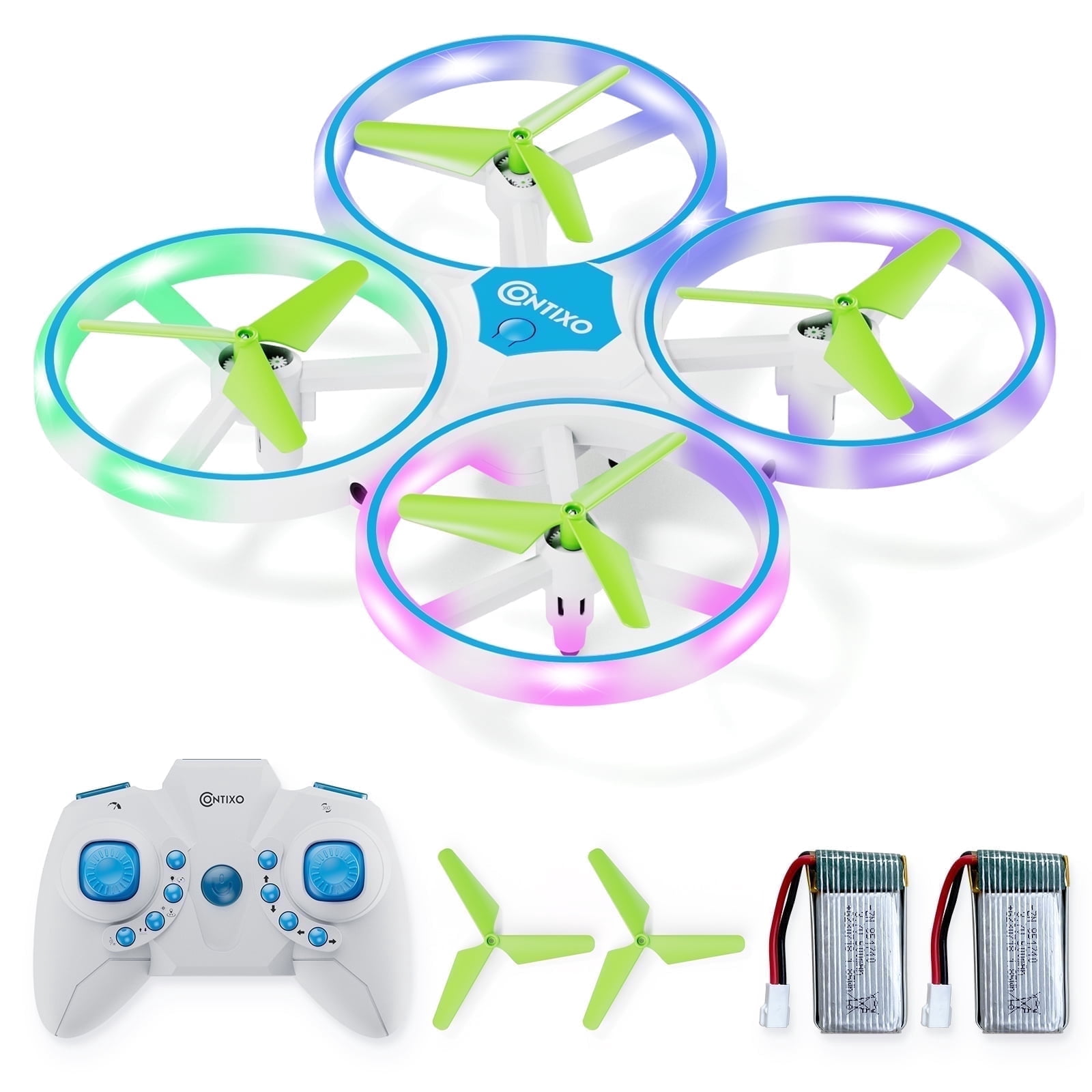 Contixo Drones for Kids, Kids Drone with LED Lights, Altitude Hold, and 16-Min Flight, Blue Dragonfly