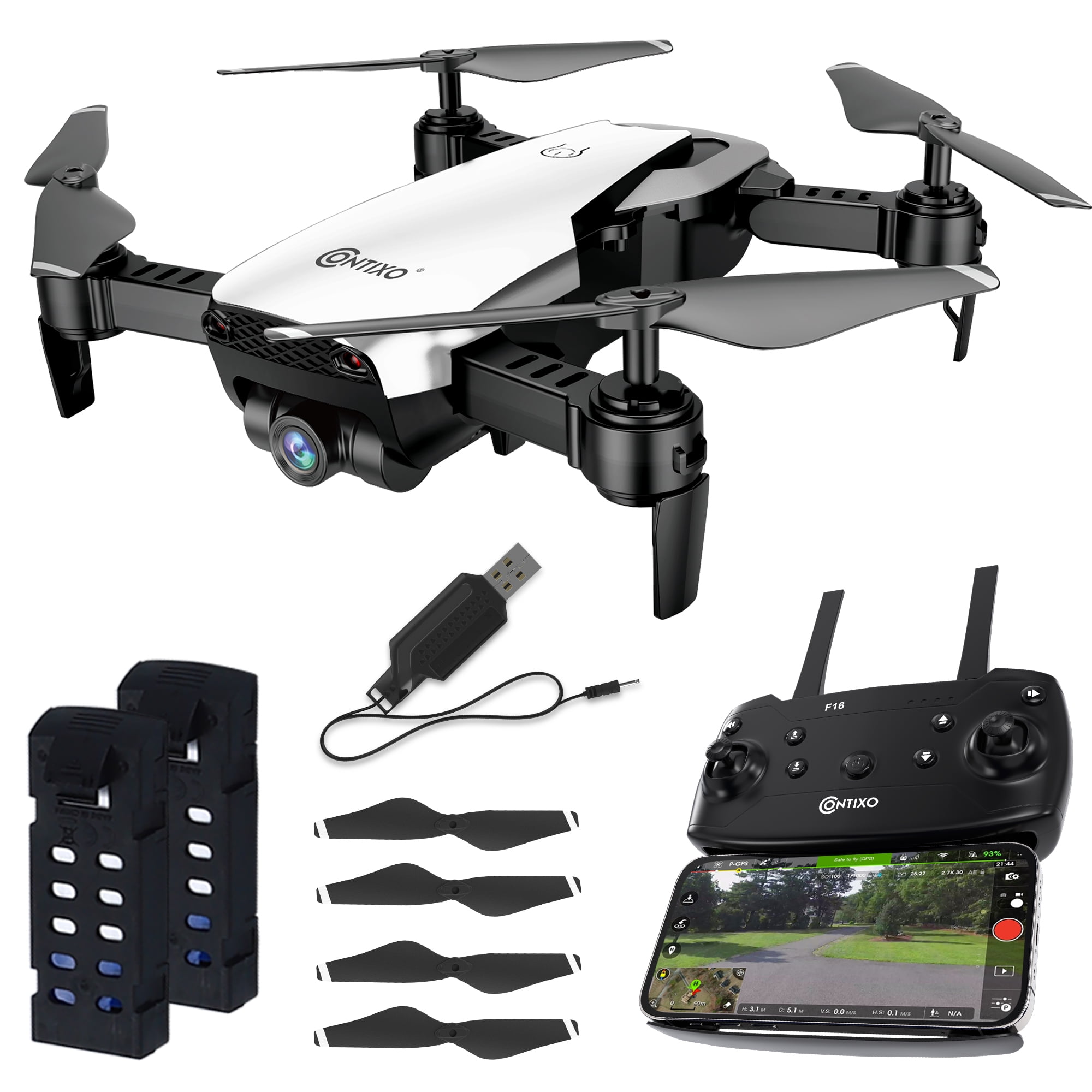 Contixo F16 FPV Drone with 1080P HD Camera WiFi, RC Quadcopter Axis Gyro, Follow  Me Mode, Altitude Hold, Gesture Control, Headless Mode, 2.4GHz drone for  Kids  Adults Batteries Included