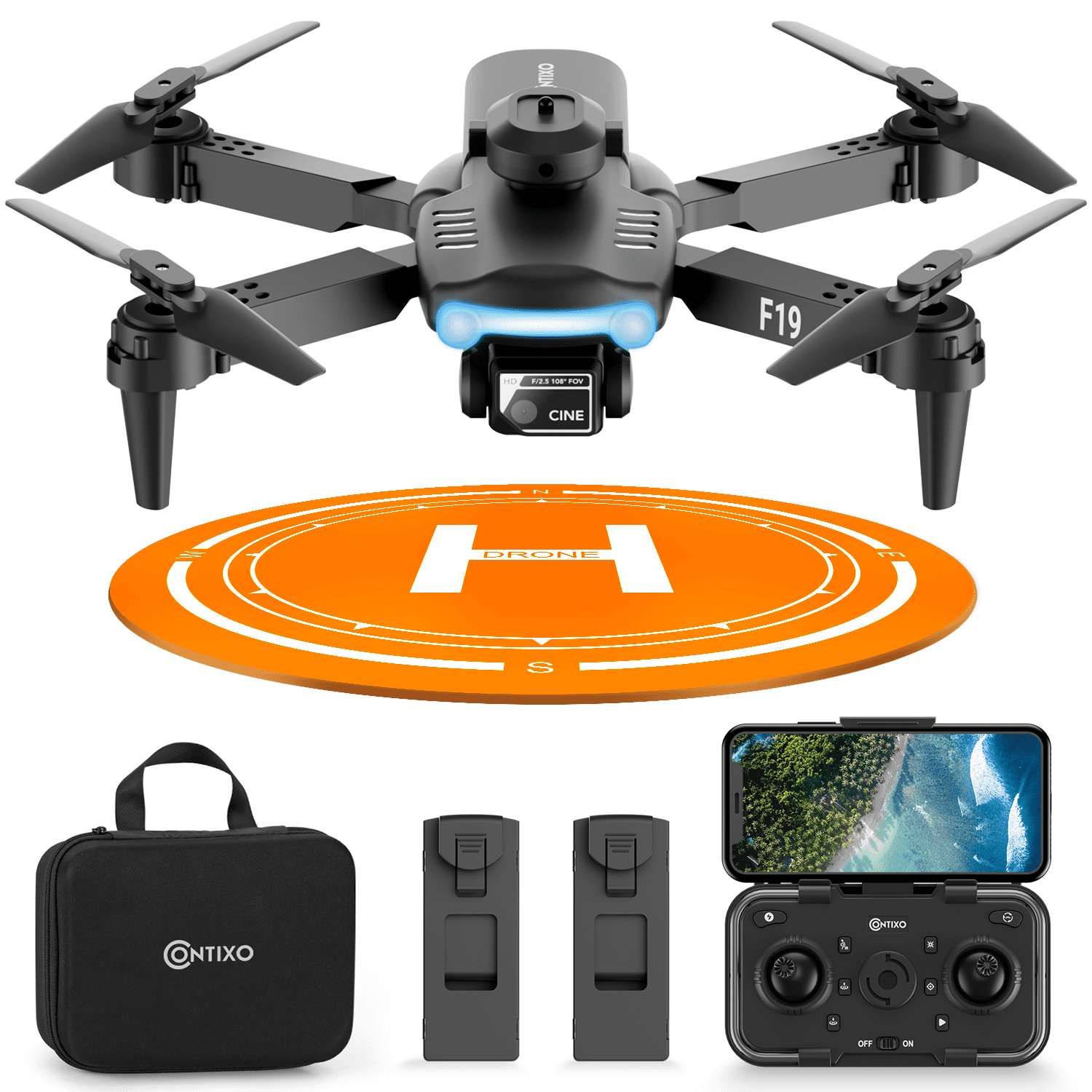 Til ære for oversøisk Barmhjertige Contixo F19 Drone with 1080P Camera for Adults & Children – RC Quadcopter  with Four-Way Obstacle Avoidance, Follow Me, Waypoint Fly, Altitude Hold,  Headless Mode, 20 Mins Long Flight - Walmart.com