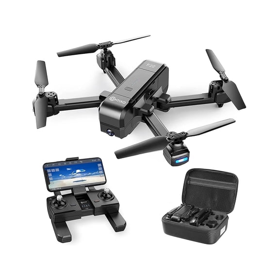 Contixo F22 Aerial Drones for Adults with Camera, Foldable GPS RC Quadcopter Drones for Adults with Remote & Case, Black
