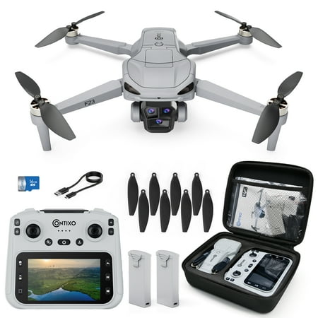 Contixo - F25 Foldable Drone - 1080p FHD Camera, FAA-Exempt, FPV Screen, GPS, Smart Modes, Brushless Motors, Travel Case - Gray