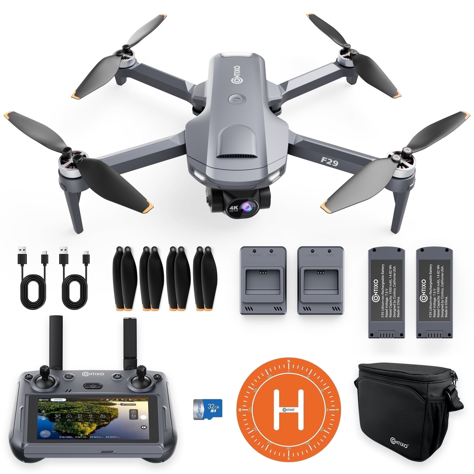 Contixo F29 Altura MAX 4K Aerial Drones for Adults with Camera, 3-Axis Gimbal Cinematic Drones for Adults with Remote & Case, Black