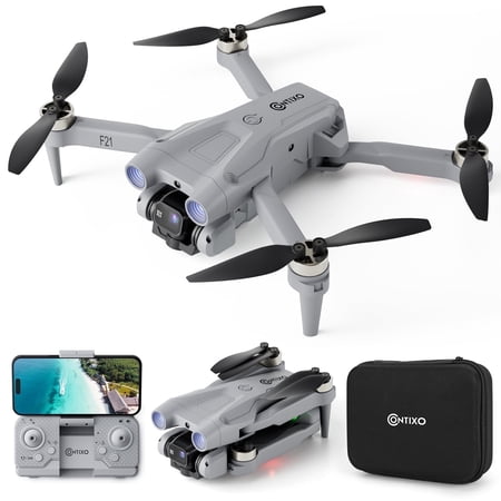 Contixo F21 Foldable Drones for Adults with Camera, 1080P Dual Camera Drone with 3-Way Obstacle Avoidance, Gray