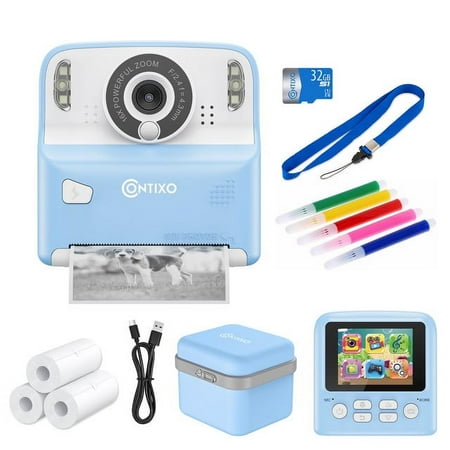 Contixo Kids Camera Instant Print - 1080P Kids Instant, 2.4 Inch Screen Selfie Digital Camera 12MP with Print Paper Blue - Blue