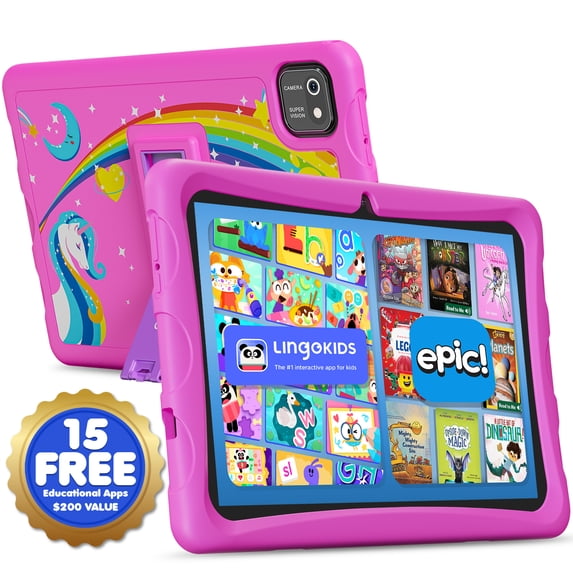 Contixo K103 10" Kids Tablet 2025 Edition, 8-Core 2.0GHz, 2GB RAM, 64GB Storage, Android 13, Contixo Academy, Kid-Proof Case with Kickstand, Pink
