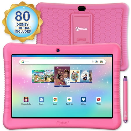 Contixo 10" Kids Tablet with 80+ Disney eBooks & Videos ($350 Value), Parental Controls, Stylus, Kid-Proof Case with Kickstand, 32GB Android Tablet for Ages 3–12, Pink