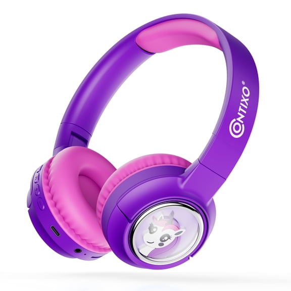 Contixo Foldable Kids Headphones with Microphone, Noise-Limiting Bluetooth Headphones, Purple