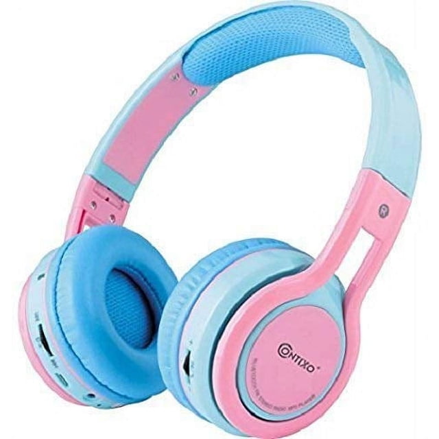 Contixo Kids Headphones, Wireless and Wired Headphones with Built-In Mic and SD Player, Pink