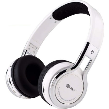 Contixo Kids Headphones, Wireless and Wired Headphones with Built-In Mic and SD Player, White
