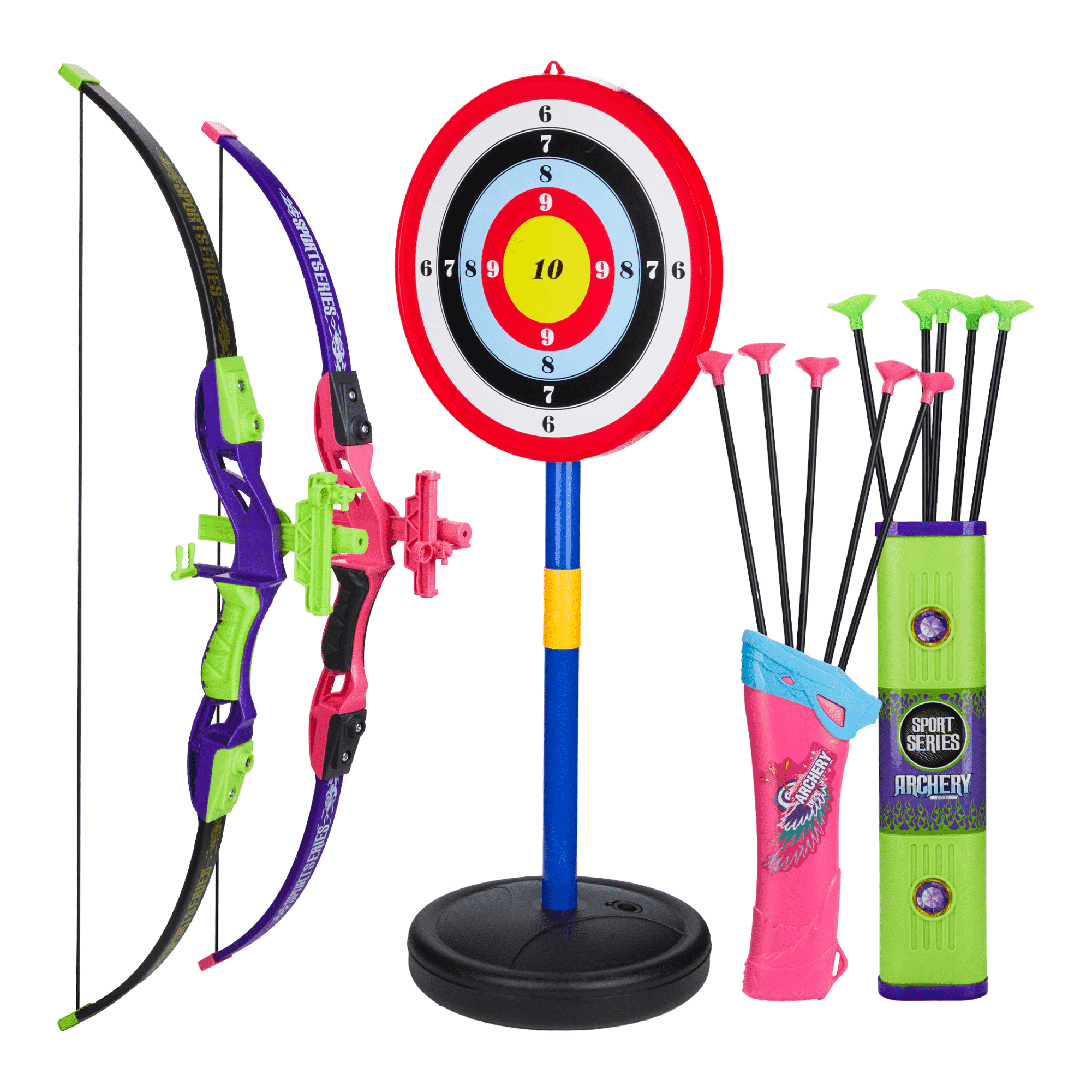 Contixo Bow and Arrow Set for Kids, Archery Toy with Infrared Aiming Assist, Outdoor Games, Green/Pink, 2 Pack