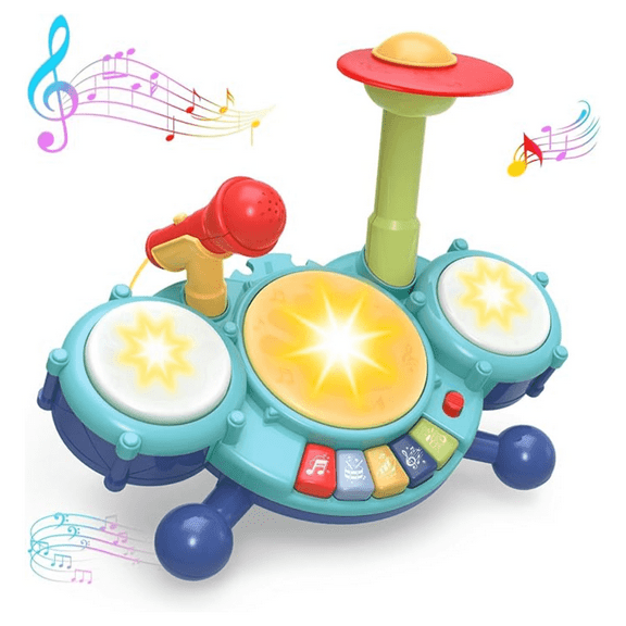 Contixo Kids Drum Set, Toys for Toddlers Ages 2-5, Musical Instrument w/ Lights & Sounds, 5 Playback Modes: Drum Effects, Songs & Piano Tunes, Blue