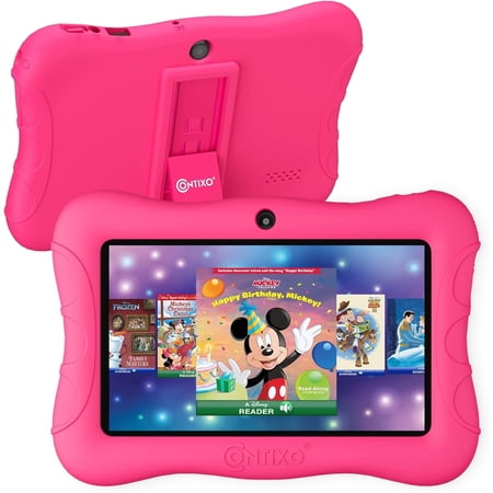 Contixo 7 inch Kids Tablet, Tablet for Kids with 50 Free Disney E-Books,Parental Controls, Dual Cameras, WiFi, Bluetooth, Shockproof Case, Gift for Kids, Pink