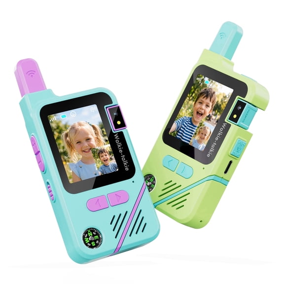 Contixo Kids Video Walkie Talkies with Camera & Compass, 2 Pack Walkies Talkies for Kids, Two-Way Talk with Video, Green/Blue
