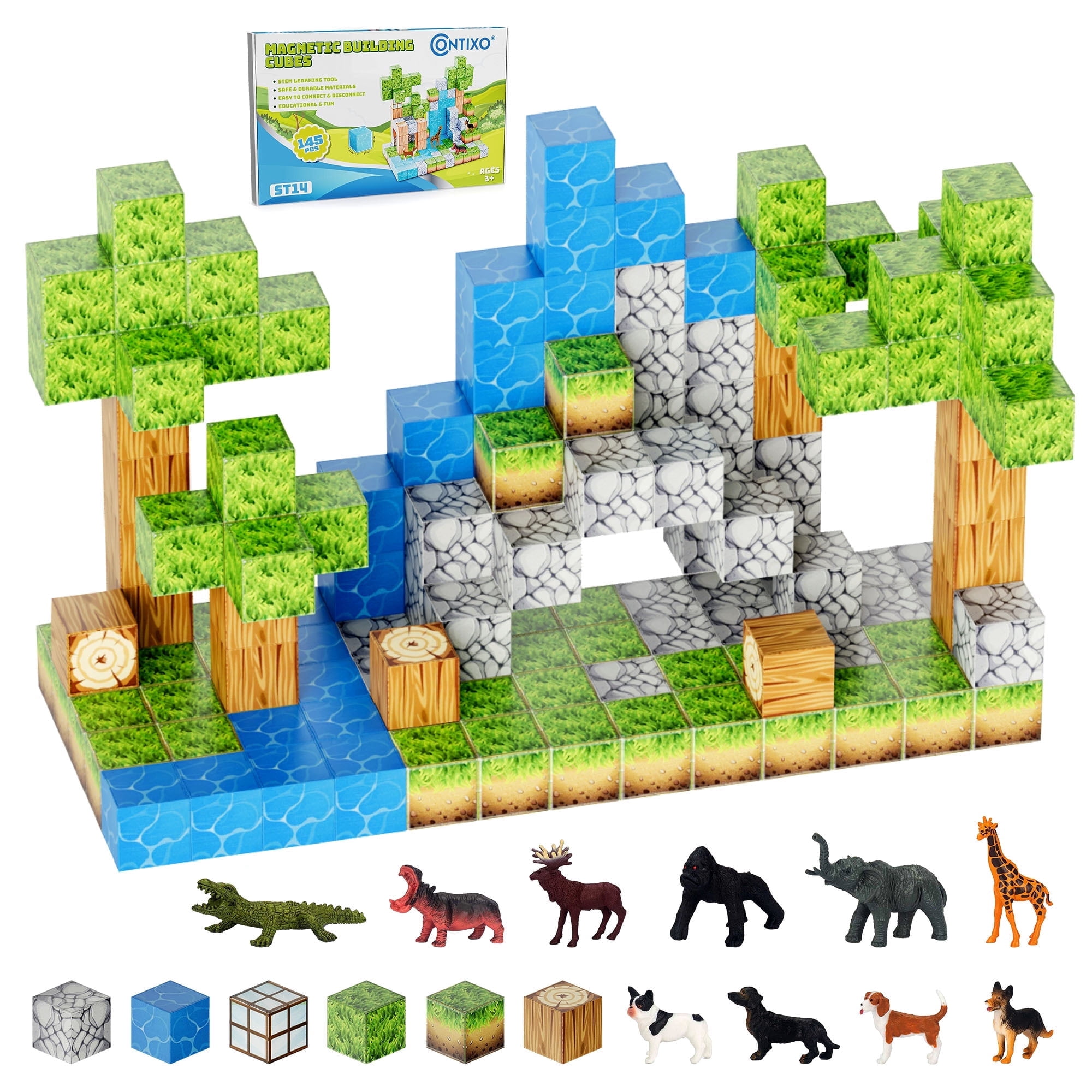 Contixo Magnetic Blocks, 145 PCS Magnetic Building Cube Game, Sensory ...