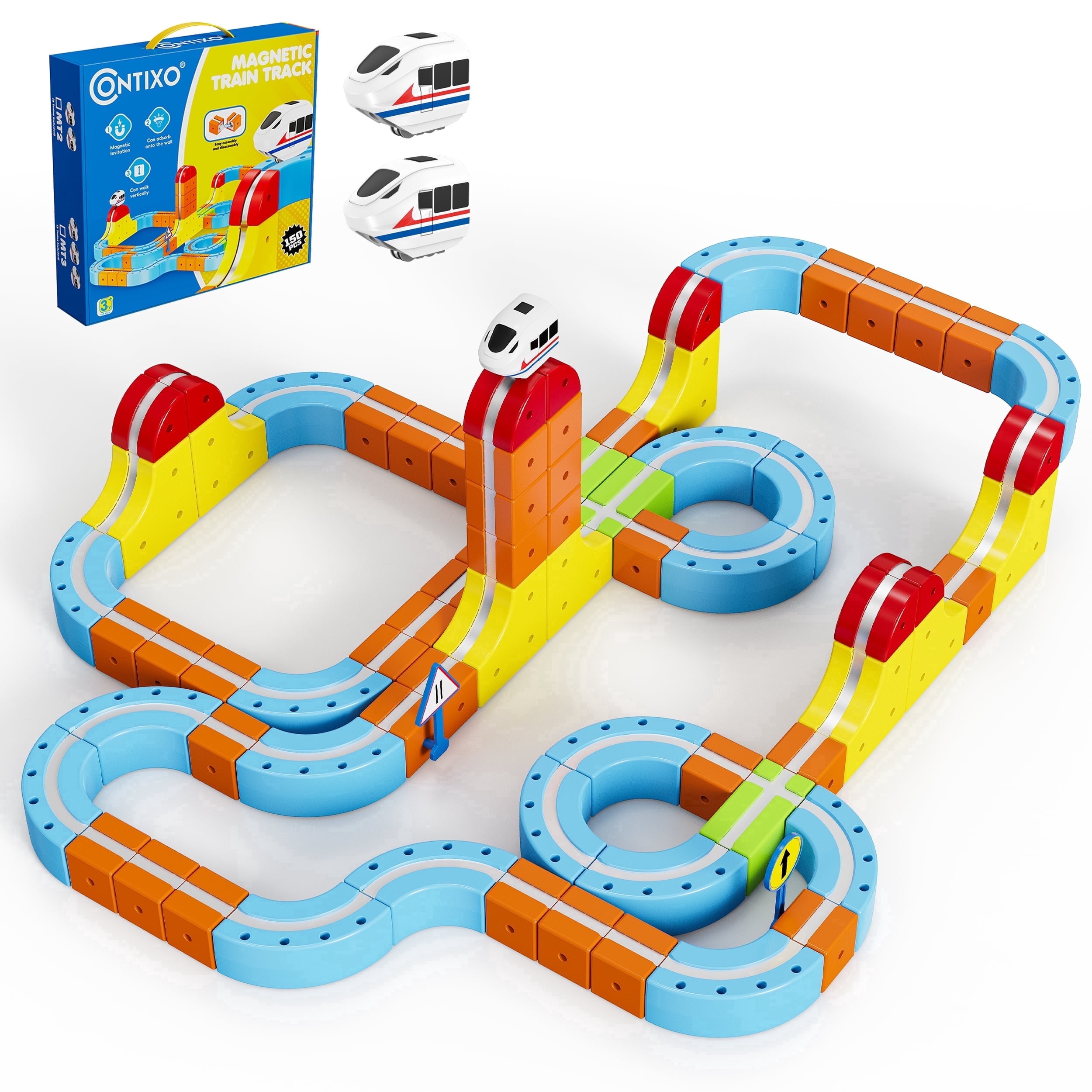 Contixo Magnetic Train Track Set for Kids, 2 Rechargeable Electric ...