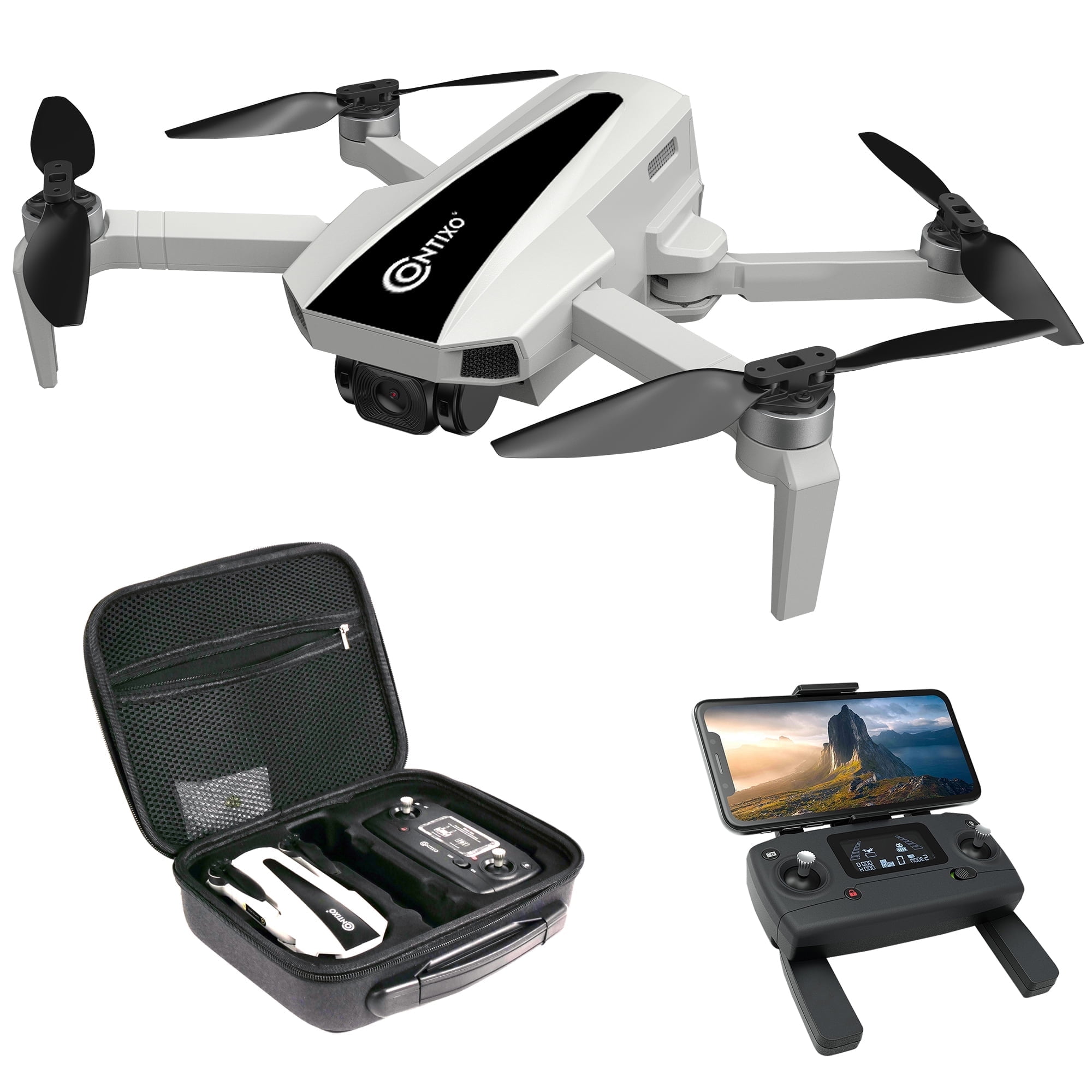 Contixo Pro 2.5K Drone, Foldable Quadcopter, GPS, 25-Min Flight, Brushless Motors, 5GHz FPV, Carry Case, Beginners & Enthusiasts