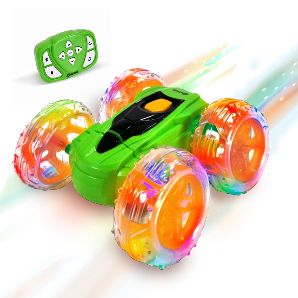 Contixo RC Car Stunt Racer, Wheels Flip & Rotate 360°, Fast Remote Control Toy Car for Kids, AWD, 2.4GHz, Rechargeable Battery, Lights Up - Green