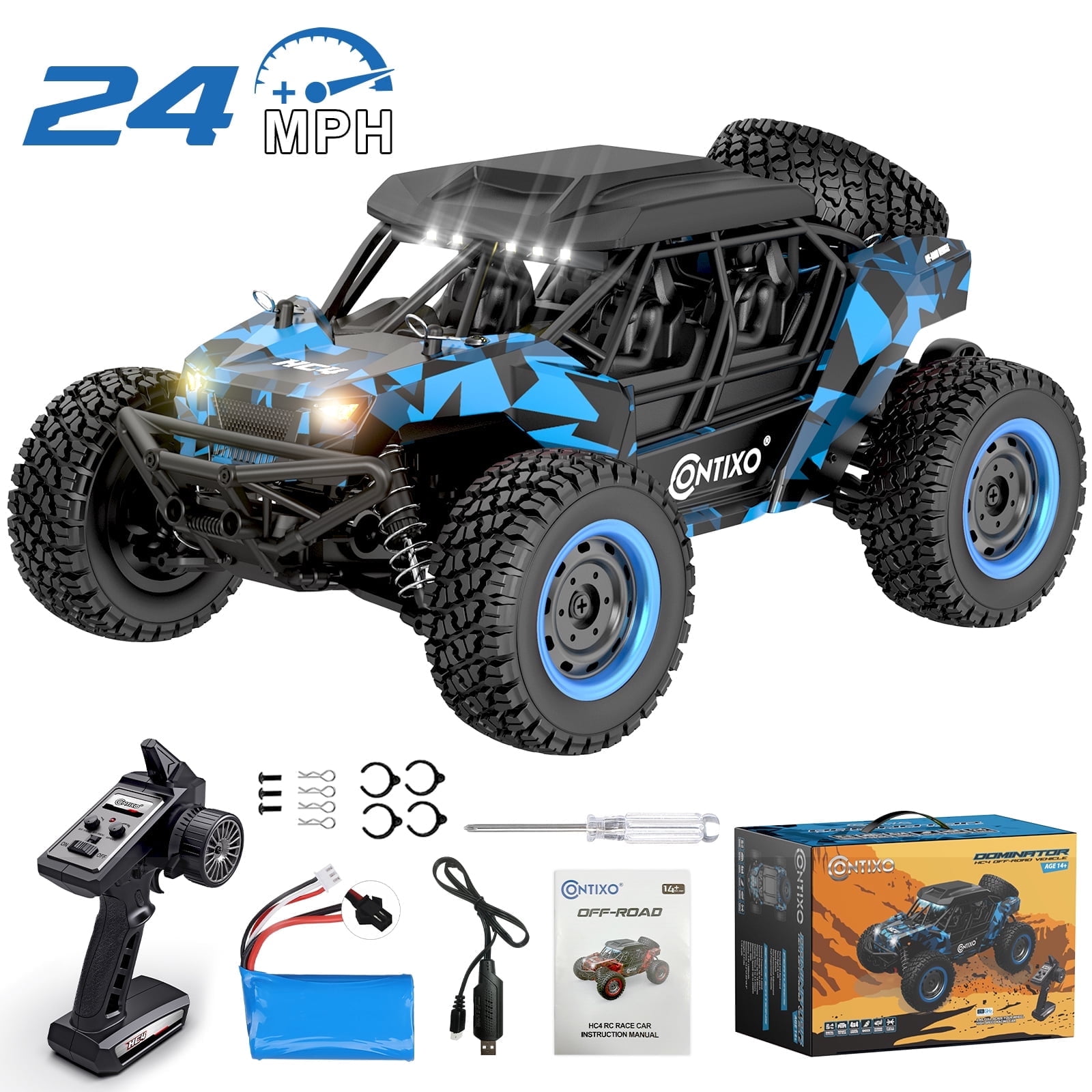 Contixo HC4 Off-Road UTV RC Car, 1:16 Scale Remote Control Cars with 4WD for Kids and Adults, Blue