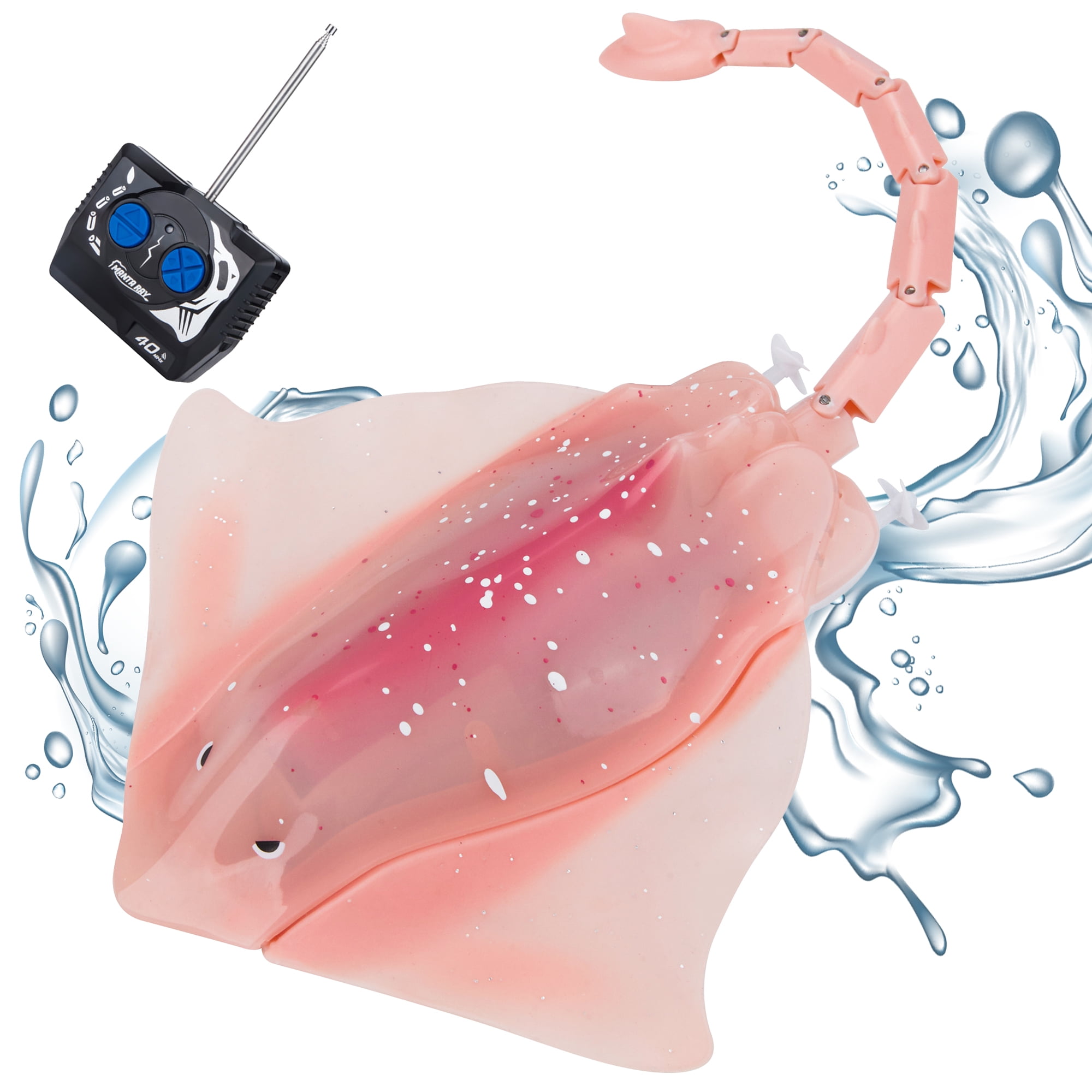Contixo RC Stingray Fish Toy, Waterproof Remote Control Stingray with LED Lights and Dual Motor, Ages 3-12, Pink
