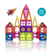 Contixo ST4 Kids Magnetic Building Tiles - 112 PCs 3D Building Blocks STEM Construction Playboards Creativity, Imagination, Recreational, Educational for Children Toddler, 3+ Year Old Boys and Girls