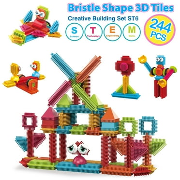 Contixo STEM Bristle Building Blocks for Kids Ages 3-8, Educational & Sensory Toy Building Set, 244 Pcs - Rainbow Colors