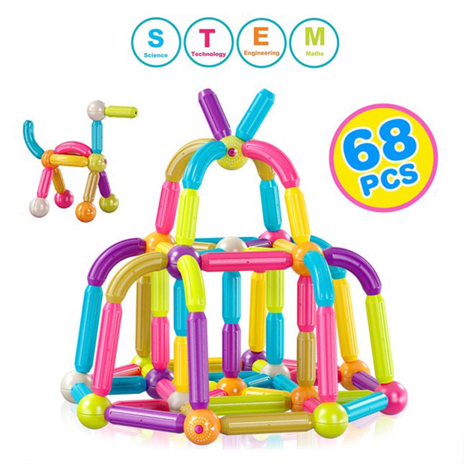 Contixo Multicolor 68-Piece Magnetic STEM Building Blocks Set
