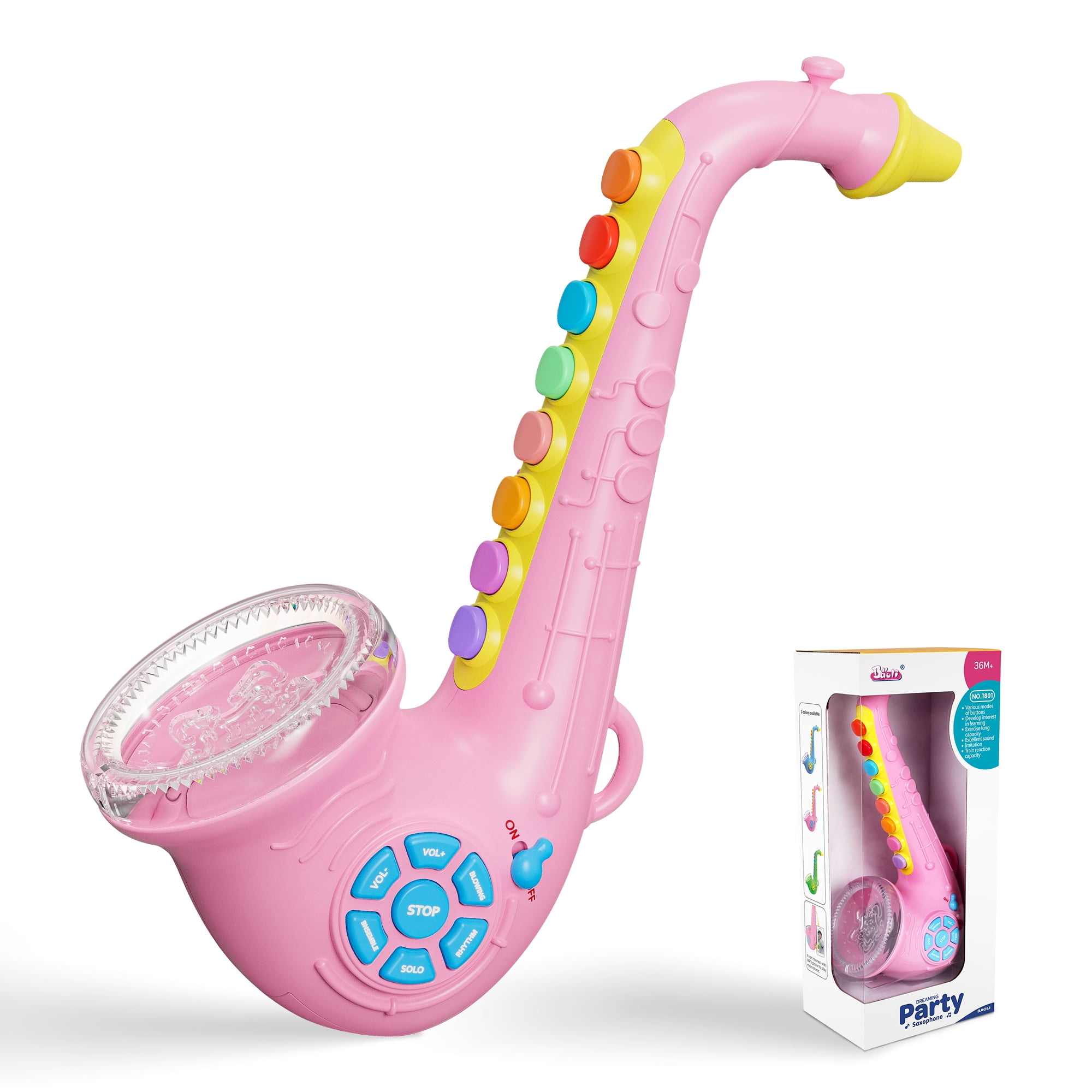 Contixo KT1 Toy Saxophone with Lights and Sound, Early Education Musical Instruments for Kids, Pink