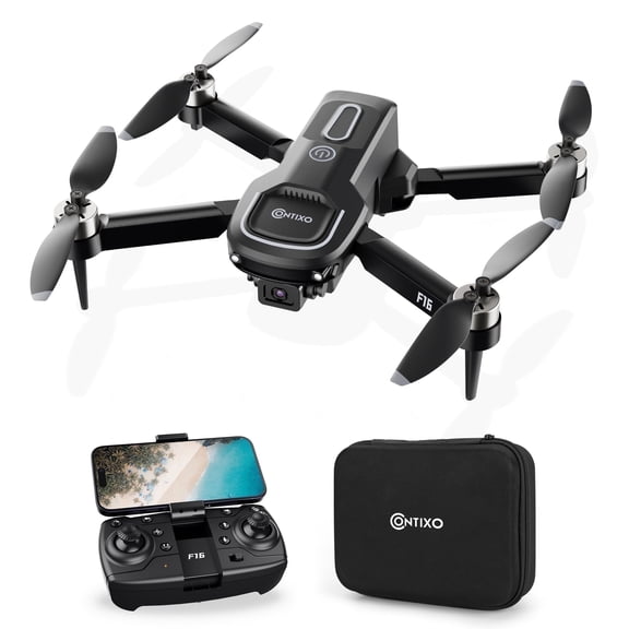 Contixo F16 Stunt Drone, 360° Flips, 1080P Camera, Brushless Motor, 16-Min Flight, Optical Flow, Case - Graphite
