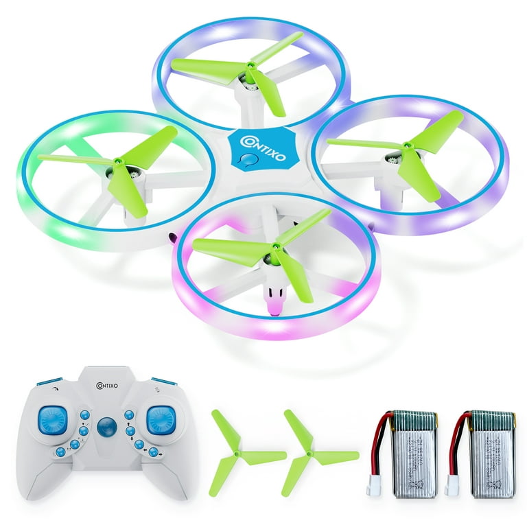 Contixo TD1 Dragonfly Light Up RC Quadcopter Beginner Stunt Drone for Kids  with LED Light Effects Blue