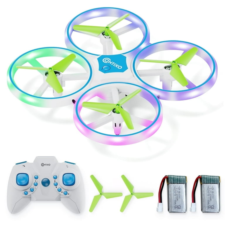 Contixo Dragonfly Mini Drone for Kids Auto Takeoff Altitude Hold 360 Stunts LED Lights 16 Min Flight Blue