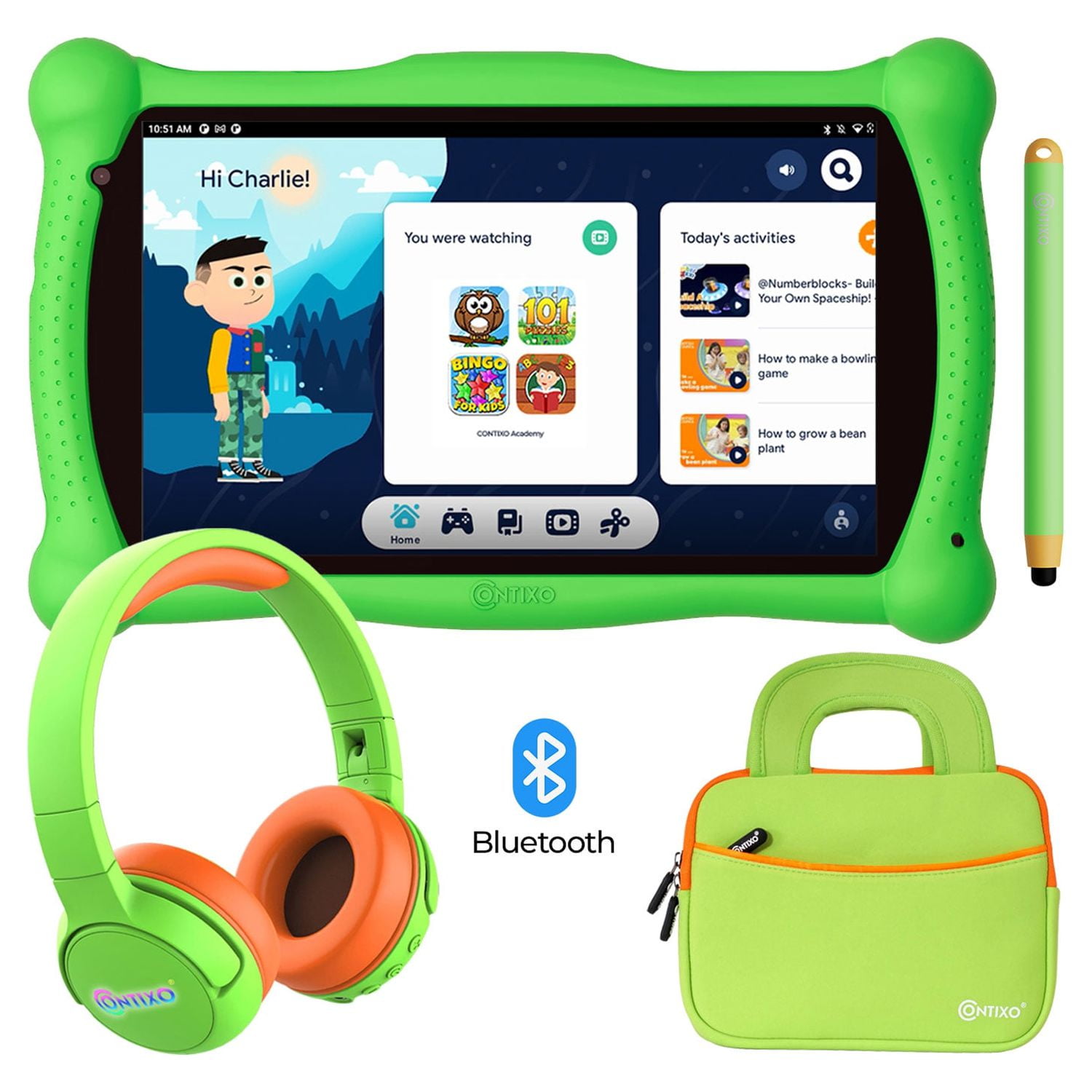 Contixo V10 7" Kids Tablet, Headphone and Tablet Bag Bundle, 32GB