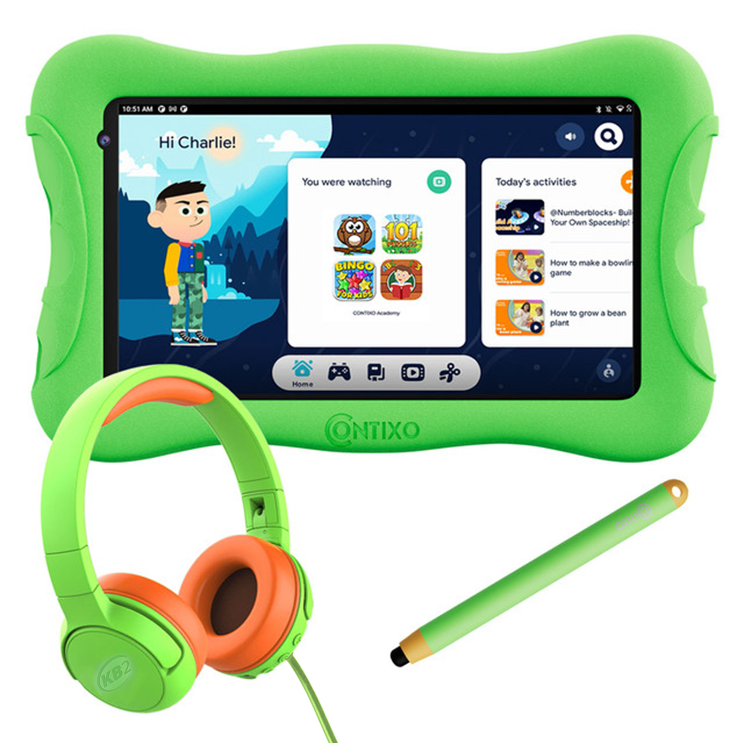 Contixo V10Plus Bundle, 7 inch Kids Learning Tablet with Headphone, Pre-loaded Teacher Approved Apps and Parent control - Green Set - image 1 of 6