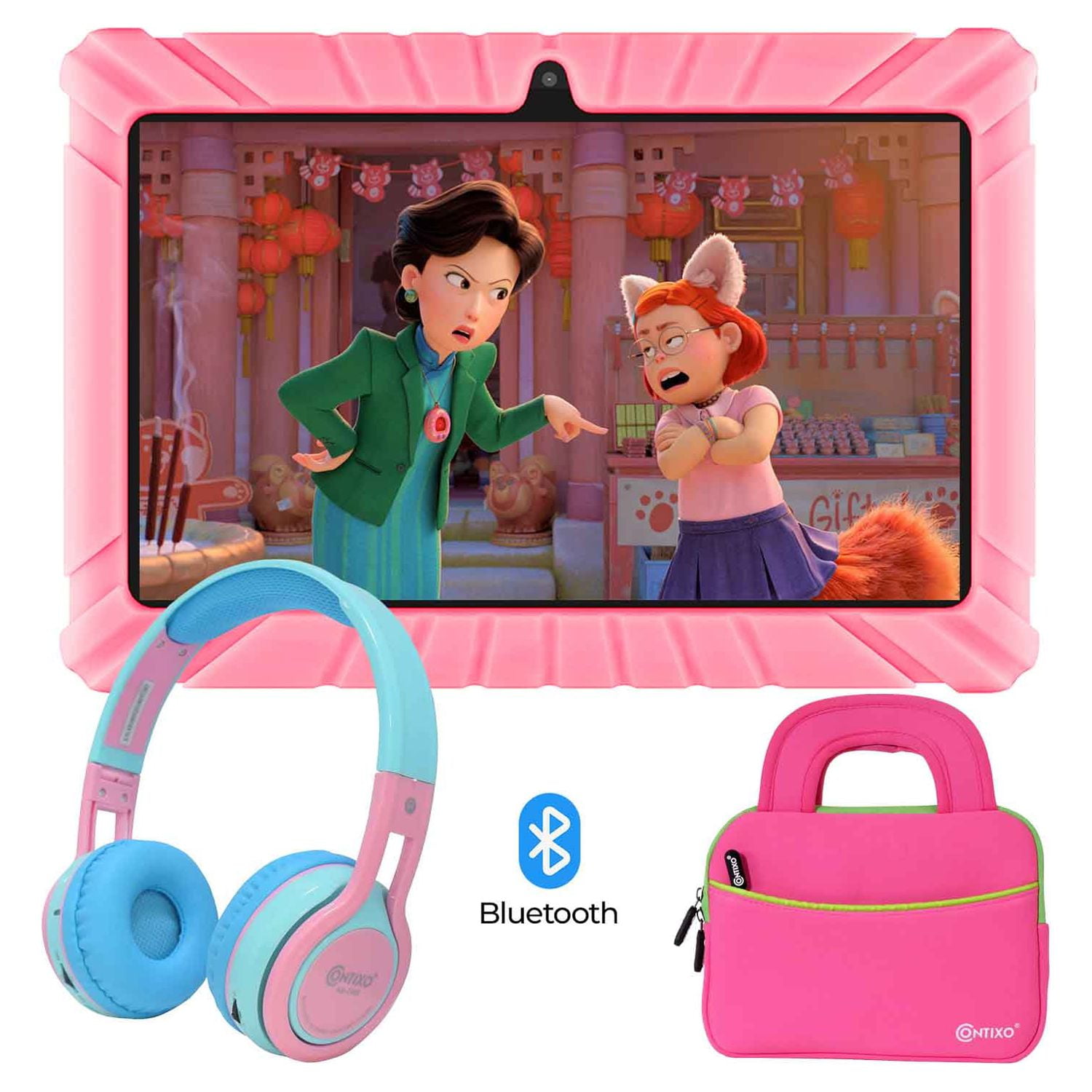 Contixo V82 7" Kids Tablet, Wireless Headphone and Tablet Bag Bundle
