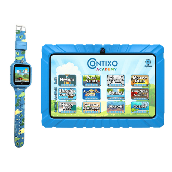 Contixo 7" Kids Tablet & Smart Watch Bundle, STEM Learning w/ Contixo Academy, Kids Ages 3-7, Parental Controls, Android Tablet, WiFi - Blue