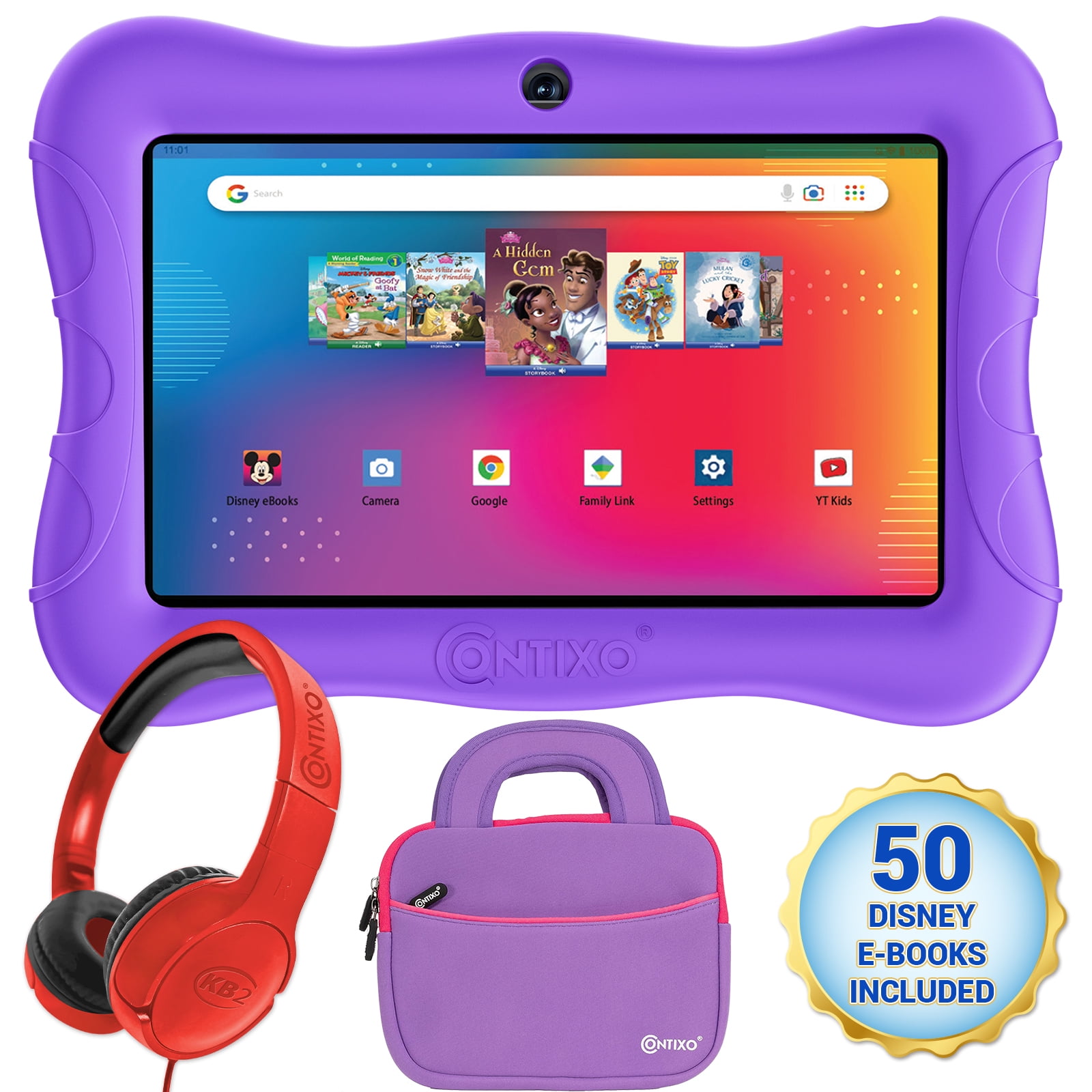 Contixo V9 7" Kids Tablet Bundle, Includes Headphones and Carrying Bag, Preloaded with 50